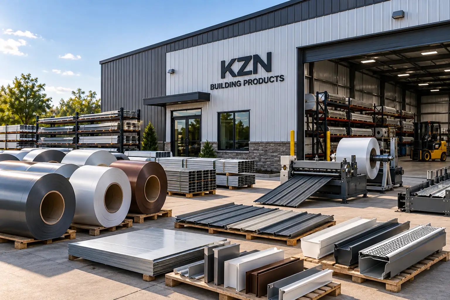 Placeholder image of coils and gutter machines inside the KZN warehouse