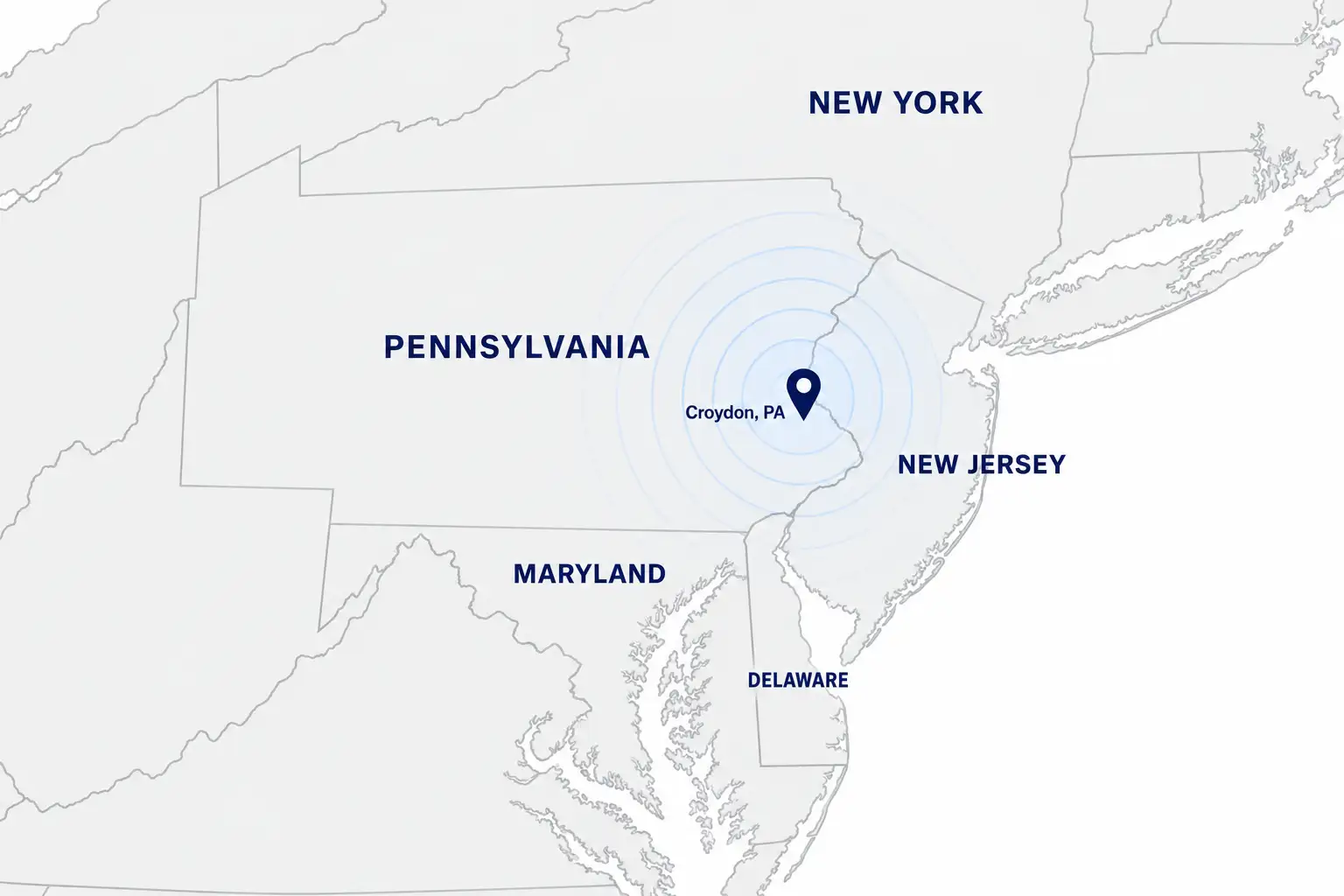 Placeholder map highlighting Pennsylvania, New Jersey, Delaware, New York and Maryland