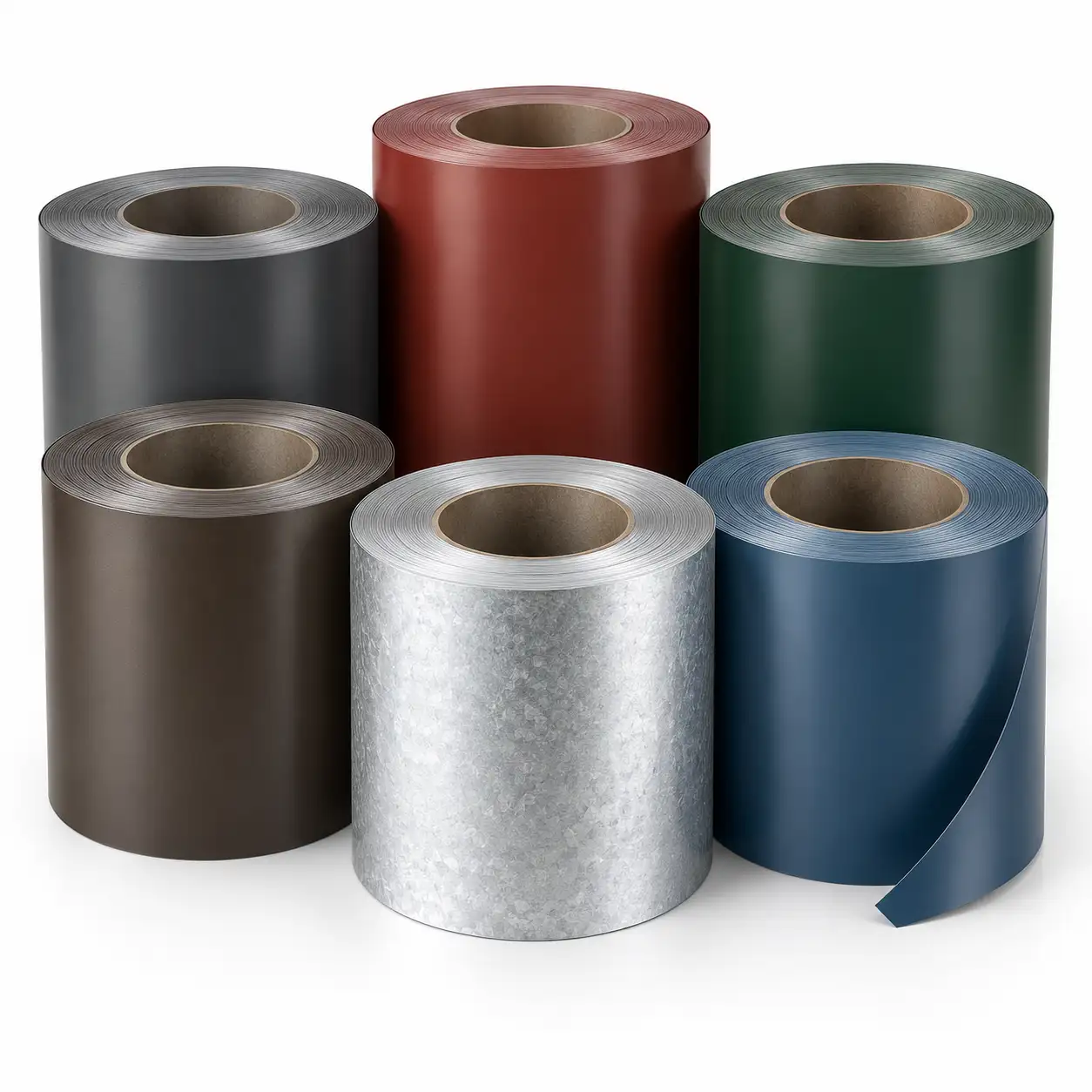 Painted steel roofing coils in several colors with formed standing seam panels
