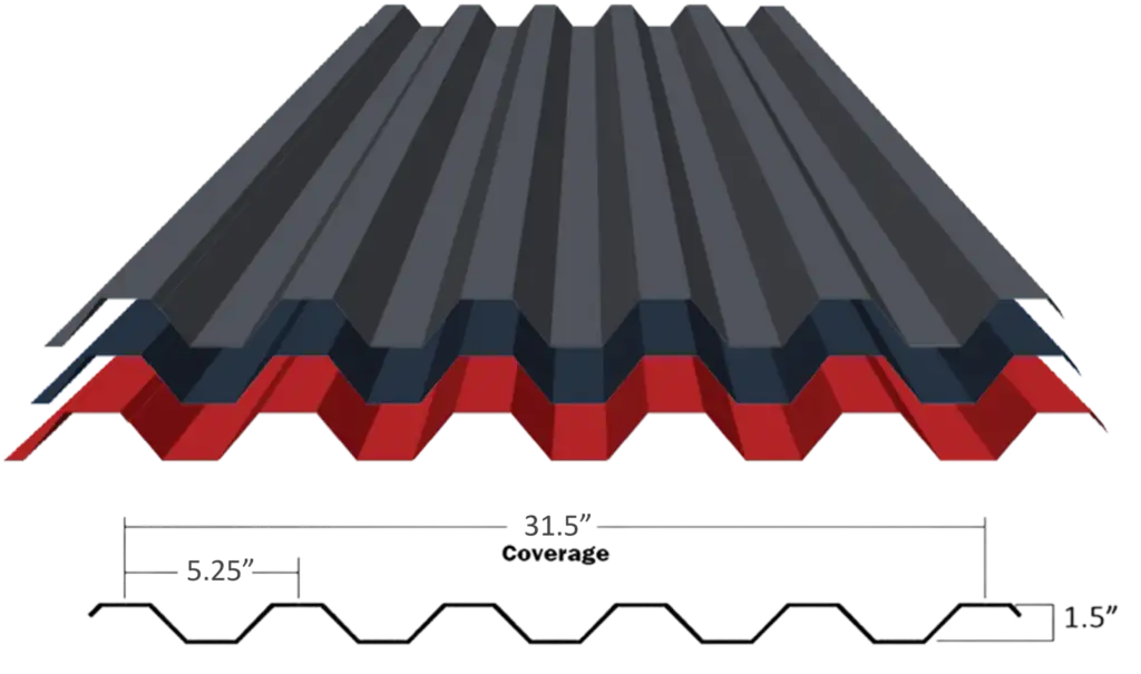 Stacked 5.25 panels with profile diagram: 31.5 inch coverage and symmetrical ribs on 5.25 inch centers